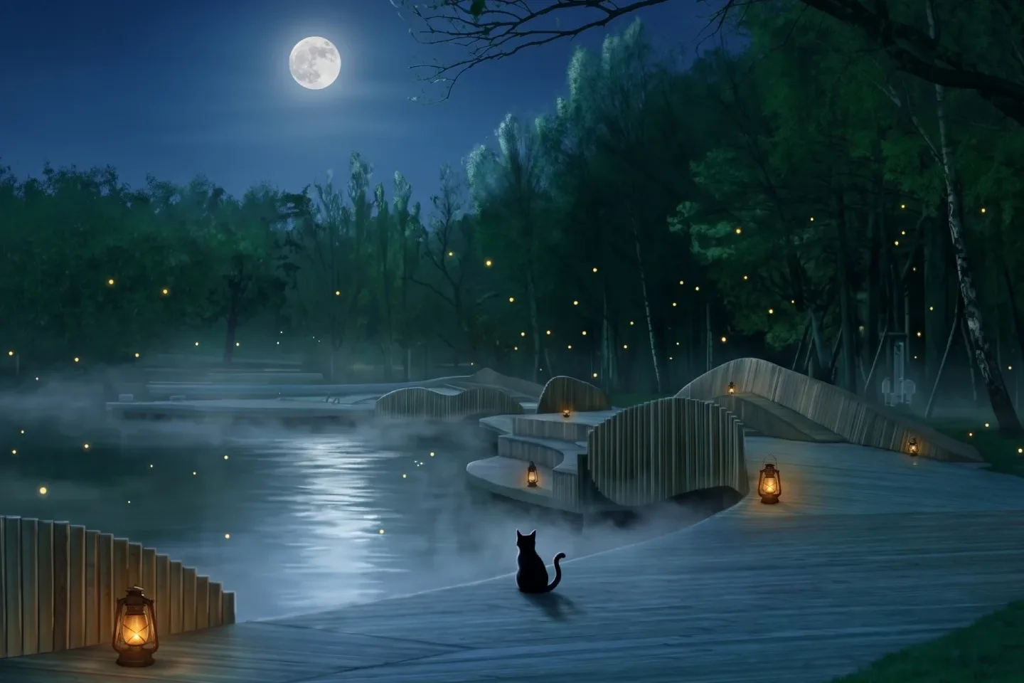 Nocna sceneria nad Jeziorem Paprocańskim ze strony Paprocany Blend